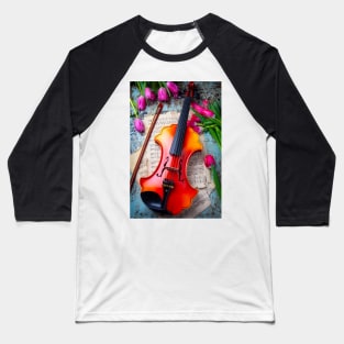 Baroque Violin And Pink Tulips Baseball T-Shirt